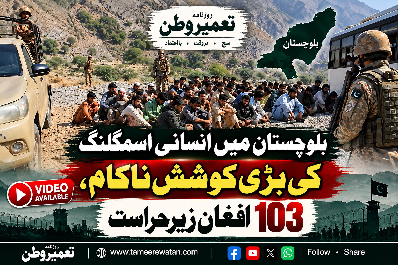 بلوچستان میں انسانی اسمگلنگ کی بڑی کوشش ناکام، 103 افغان زیرِحراست