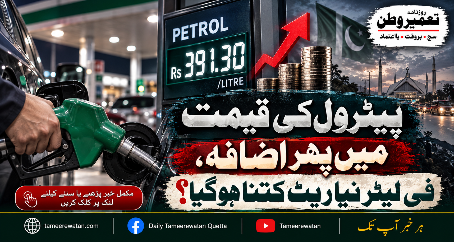پیٹرول کی قیمت میں پھر اضافہ، فی لیٹر نیا ریٹ کتنا ہوگیا؟