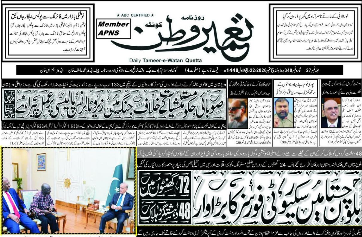 Daily Tameere Watan Quetta 05 Sep 2026