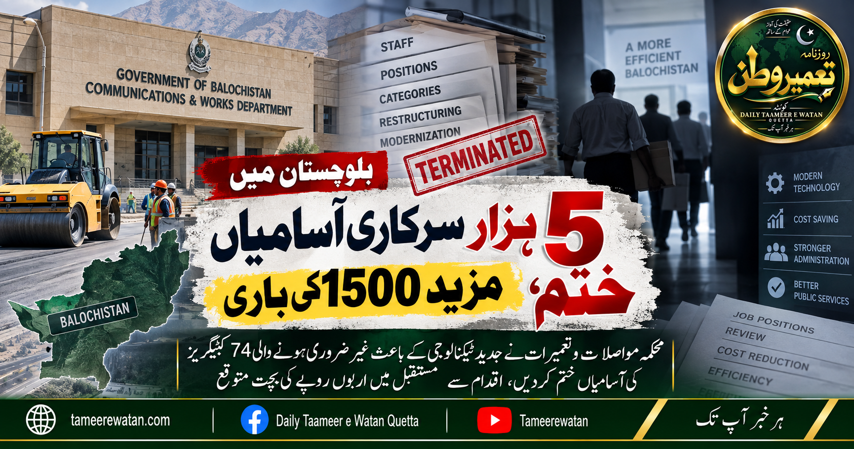 بلوچستان میں 5 ہزار سرکاری آسامیاں ختم، مزید 1500 کی باری