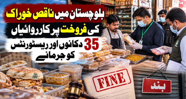 بلوچستان میں ناقص خوراک کی فروخت پر کارروائیاں، 35 دکانوں اور ریسٹورنٹس کو جرمانے