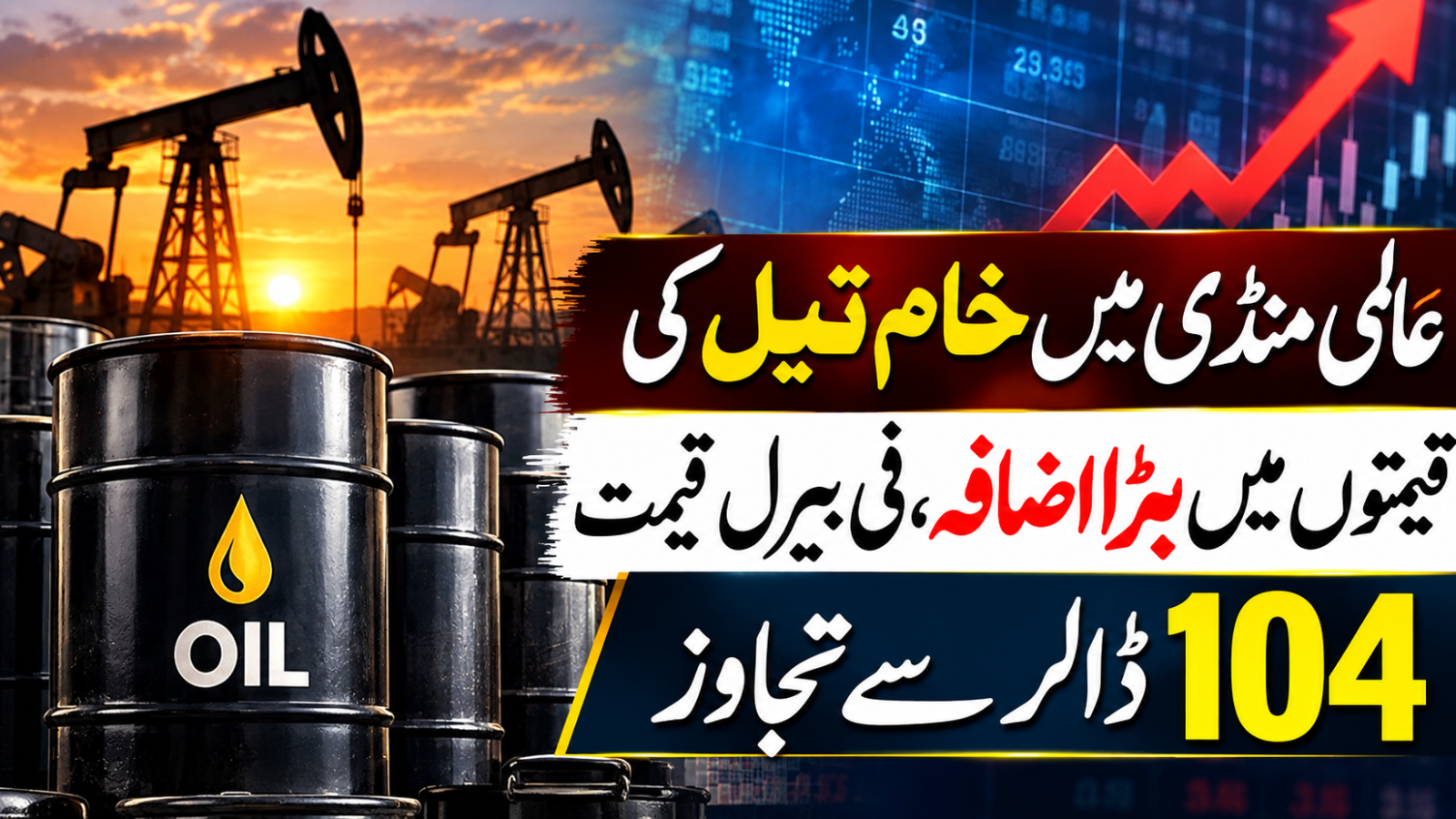 عالمی منڈی میں خام تیل کی قیمتوں میں بڑا اضافہ، فی بیرل قیمت 104 ڈالر سے تجاوز