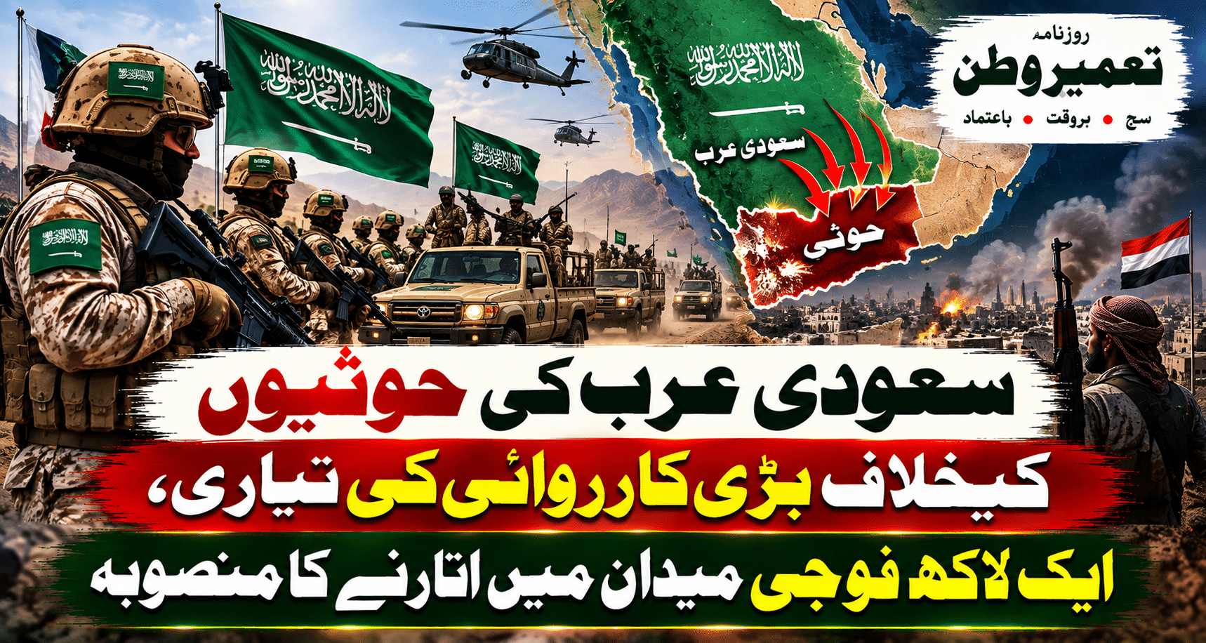 سعودی عرب کی حوثیوں کیخلاف بڑی کارروائی کی تیاری، ایک لاکھ فوجی میدان میں اتارنے کا منصوبہ